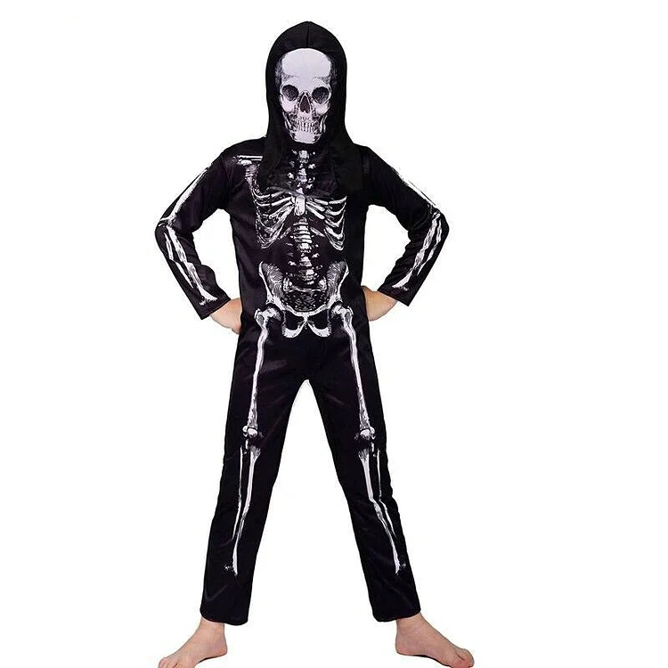 Kids Skeleton Halloween Costume Scary Skull Cosplay Outfits for Girls Boys-elleschic
