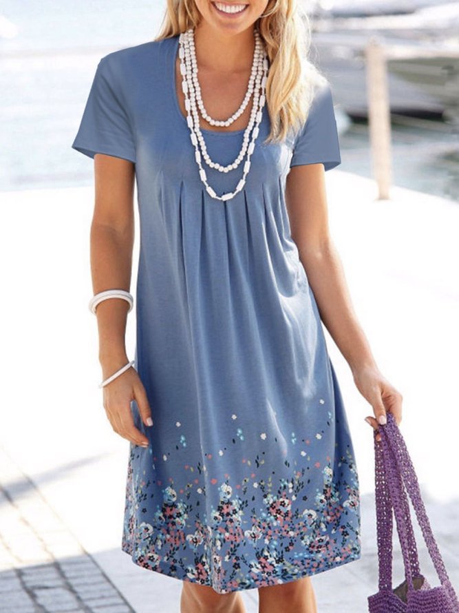 Casual Holiday Floral A-Line Short Sleeve Dresses Zaesvini