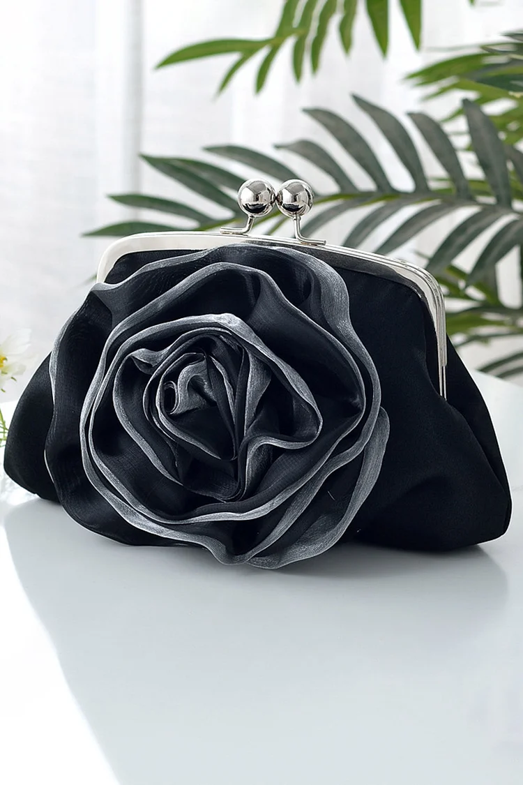 Evening Plain 3D Rose Flower Satin Clutches Bag 2024 - Xpluswear