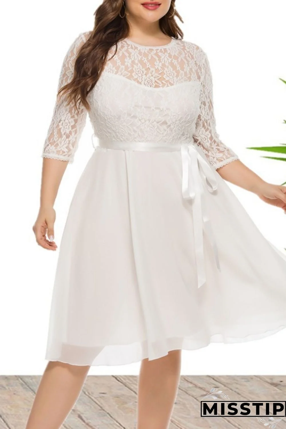 Burgundy Casual Solid Patchwork O Neck A Line Plus Size Dresses