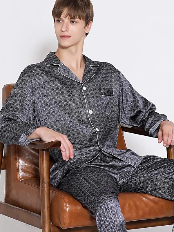 22 Momme Gray Long Sleeve Silk Pajamas For Men