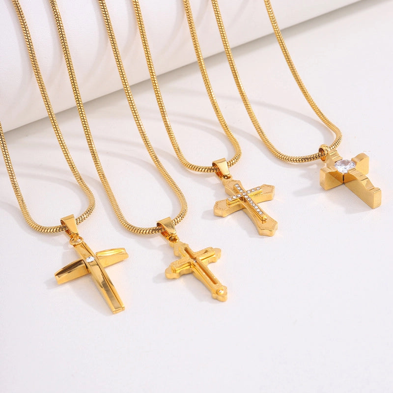 Hip-Hop Streetwear Cross Titanium Steel Pendant Necklace
