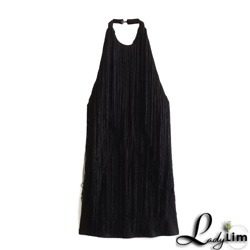 Backless Halter Tassel Mini Dress
