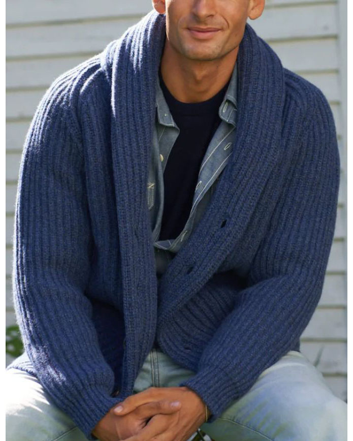 Men's Long Sleeve Knitted Lapel Sweater Jacket