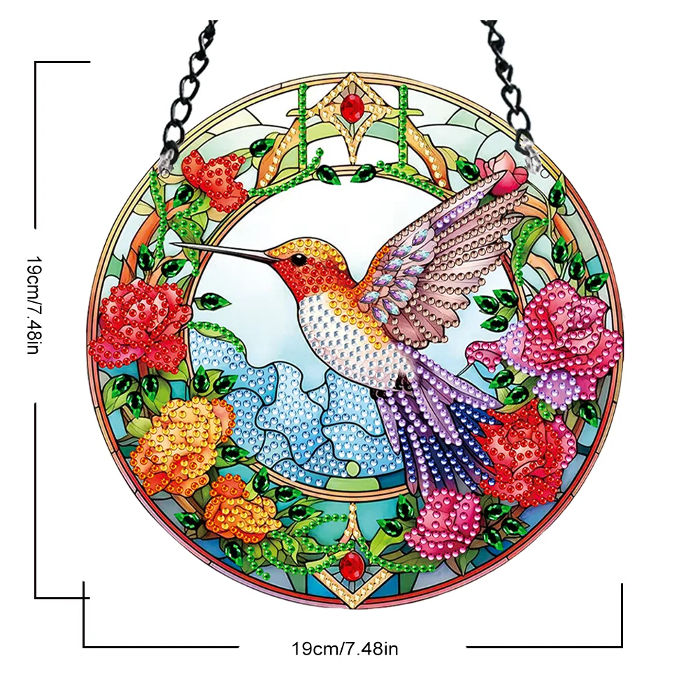 DIY Hummingbird Single-Side Acrylic Diamond Painting Art Pendant for Kid DIY Craft