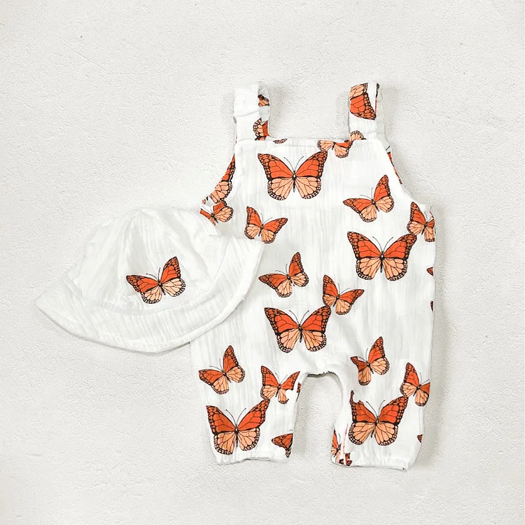 Baby Vintage Butterfly Newborn Romper and Hat Set