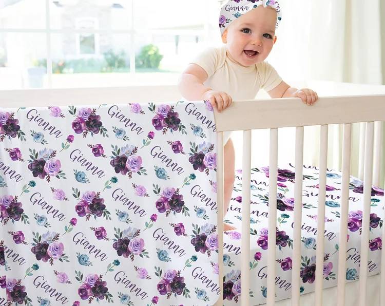 Personalized Baby Rose Newborn Swaddle Blanket Set|Set02