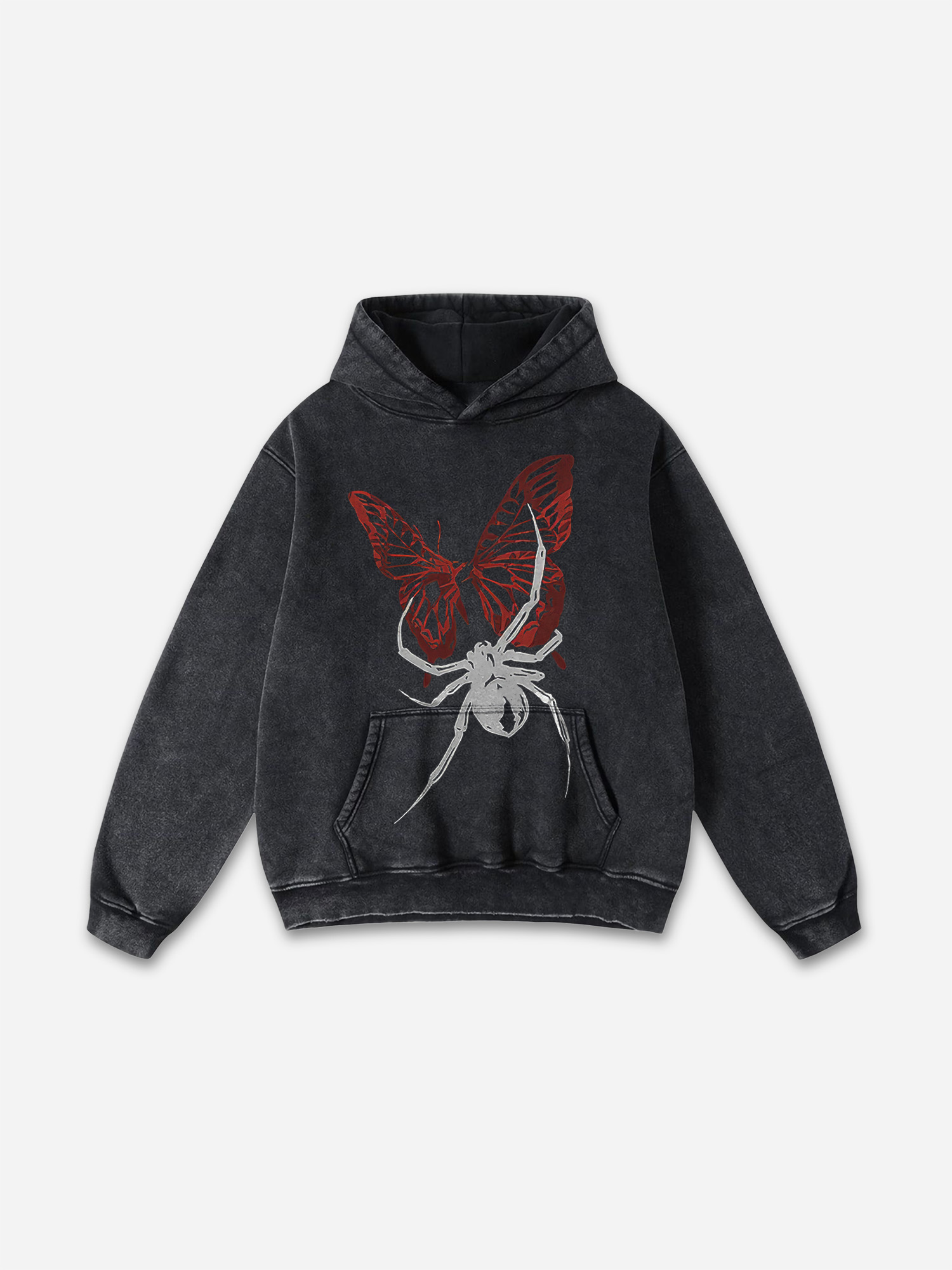 Sopula Vintage Spider Butterfly Graphic Acid Washed Oversized Hoodie - SOPULA