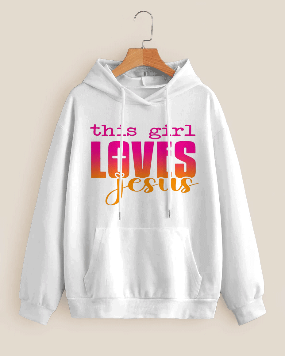 Fashion Simplicity This Girl Loves Jesus Print Cotton Long-sleeved Hoodie