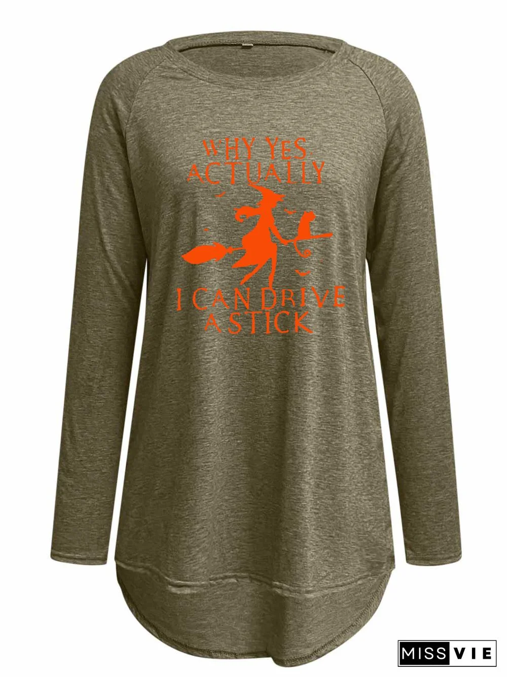 Women Long Sleeve Scoop Neck Solid Letter Graphic Top