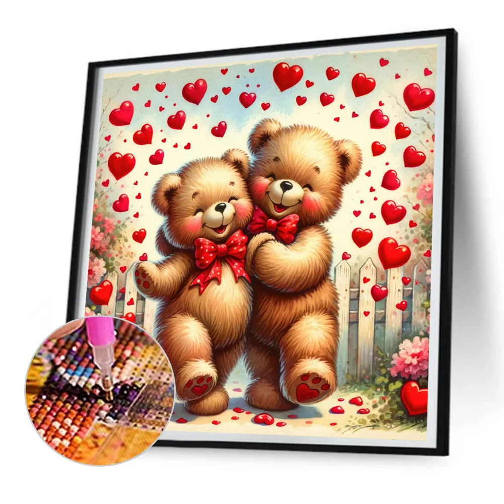 Diamond Painting - Full Round Drill - Rose Heart Bear(Canvas|30*30cm)