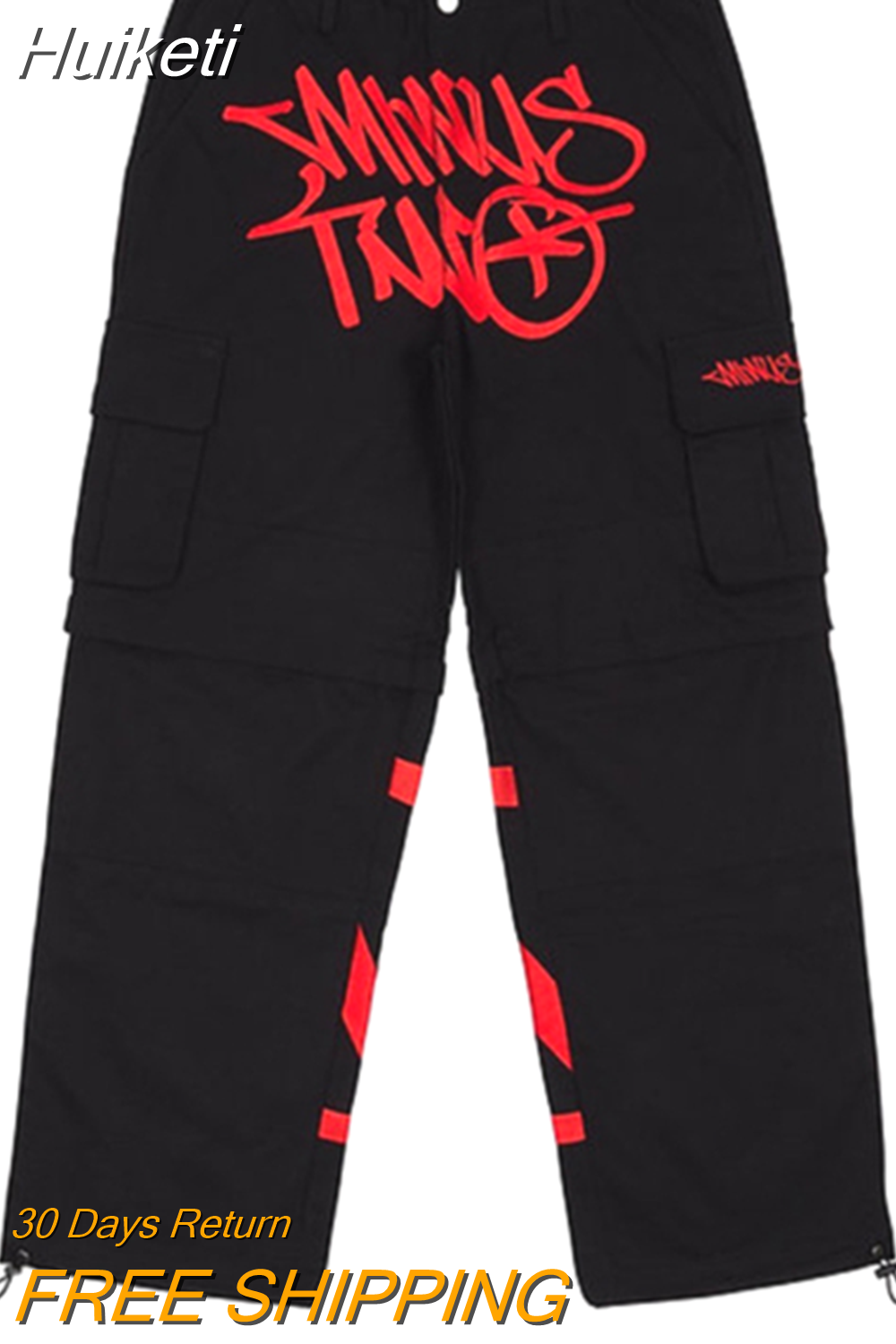 Huiketi New Print Loose Men's Kuzi Fashion Streetwear Multi-Pocket Cargo Pants Y2k Harajuku Hip Hop Pants Cargo Pants Men Pants