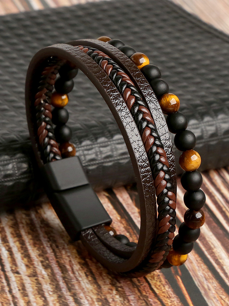 Comstylish Men's Casual Beaded Woven Bracelet