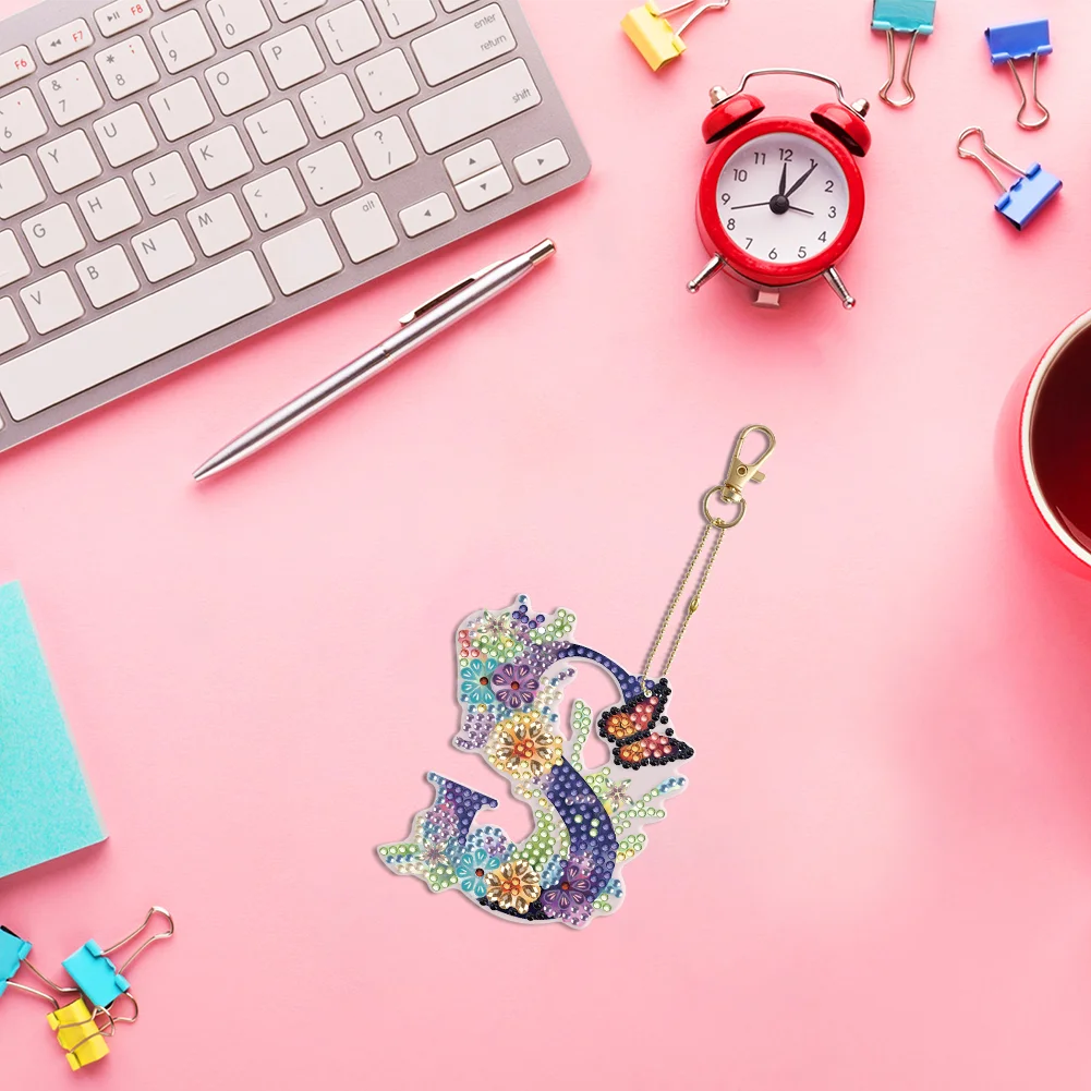 DIY S Diamond Art Key Rings Lettter Keychain Supplies Gift for Kids(Double Sided)