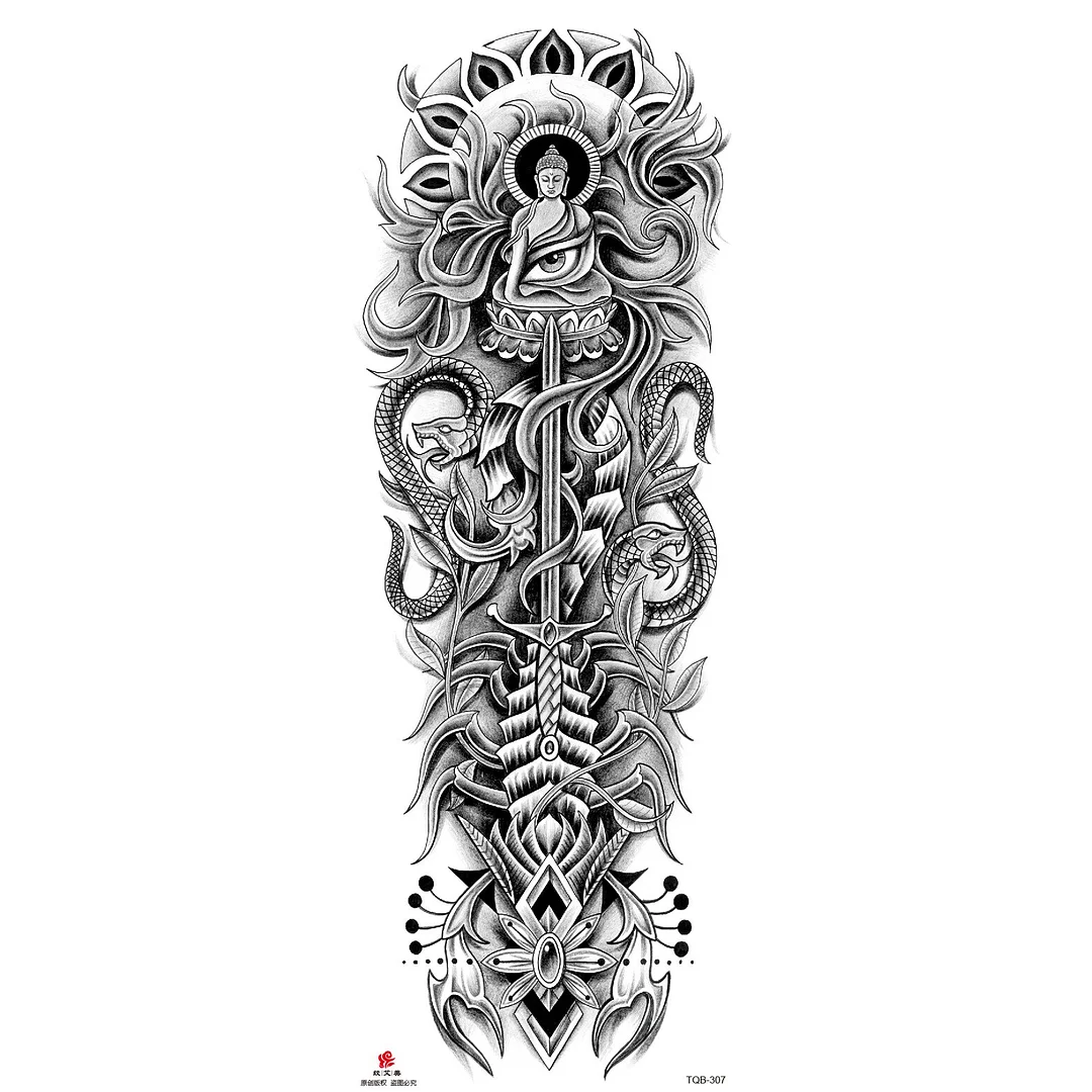 Sdrawing Arm Temporary Tattoo Wolf Lion Fish Horns Geometric Man Body Leg Rose Flower Phoenix Waterproof Sticker Cool Women Tatoo