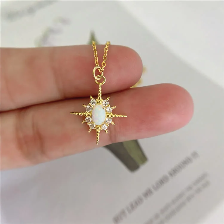 Olivenorma Opal White Zircon Northstar Dainty Star Necklace