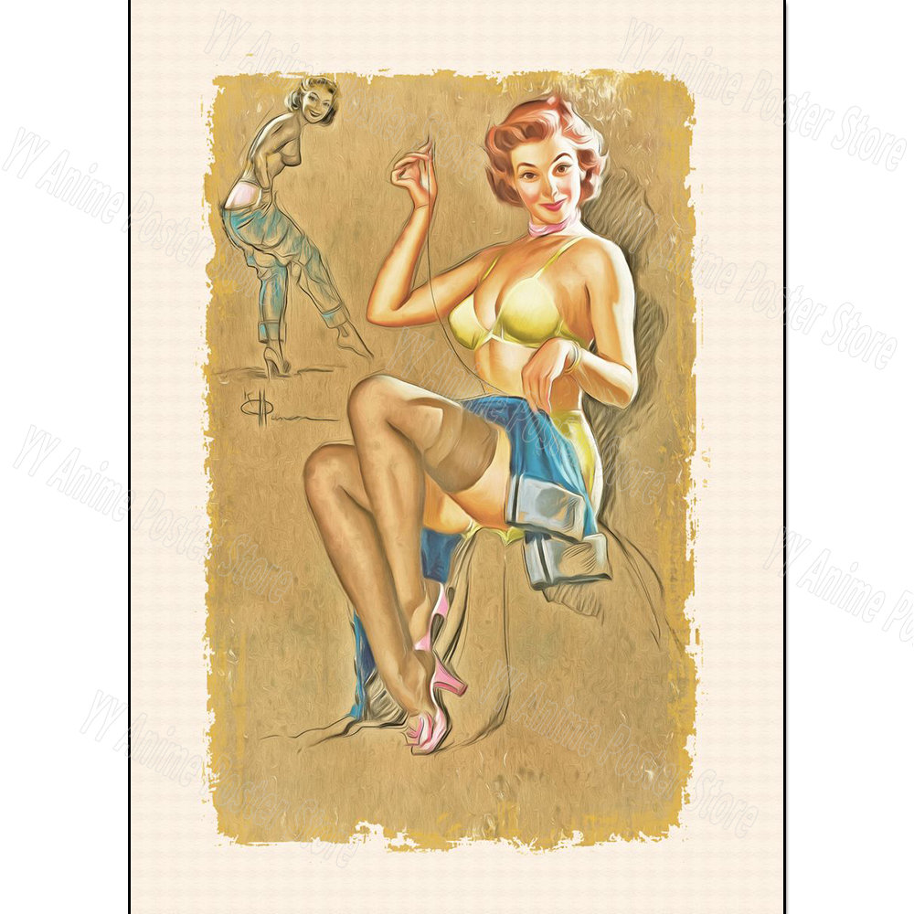 World War II Red PIN-UP Sex Girls USSR Soviet Vintage Canvas Painting Retro Poster Bar Cafe Living Room Wall Decoration Cuadros