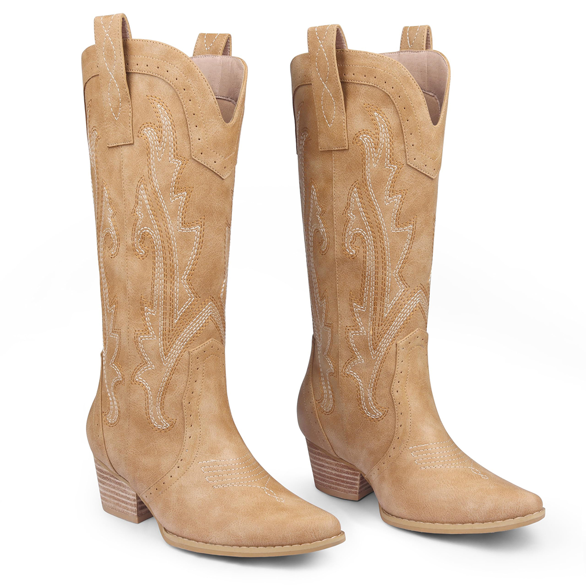 2" Women's Pointed Toe Embroidered Cowboy Boots Vintage Style Western Cowgirl Boots-MERUMOTE