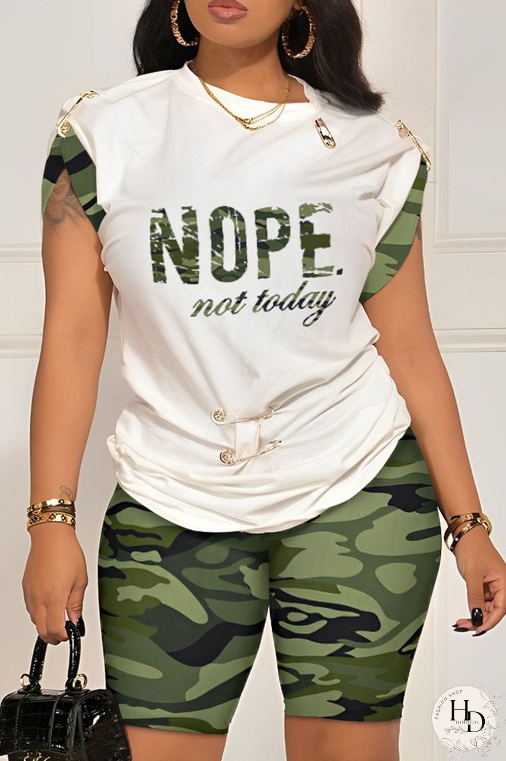 Dark Blue Casual Street Print Patchwork O Neck Short Sleeve Two Pieces