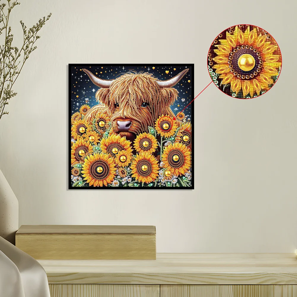 Diamond Painting - Partial Special Shaped Drill - Flower Highland Yak(Canvas|30*30cm)