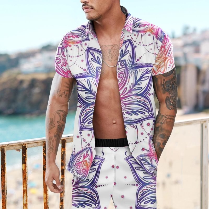 Men's Casual Print Shirt Two Piece