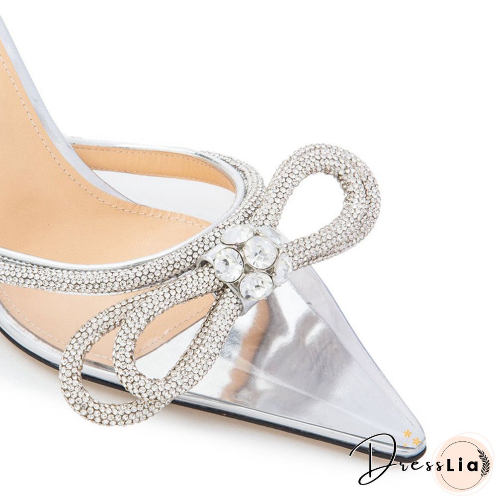 Bowknot Studded Clear Pointed Toe Pyramid Heel