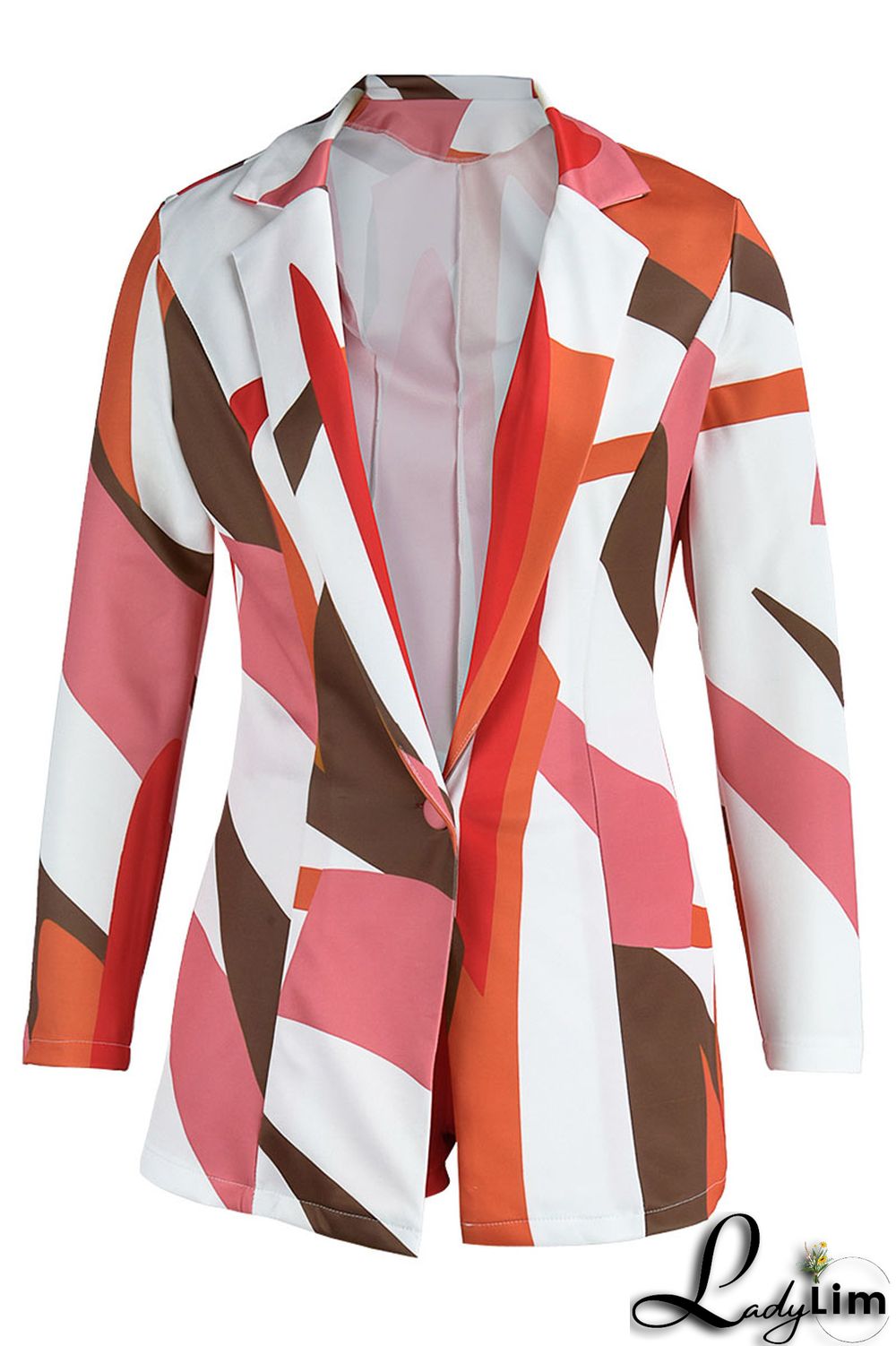 Camel Casual Print Patchwork Buttons Turn-back Collar Long Sleeve Two Pieces