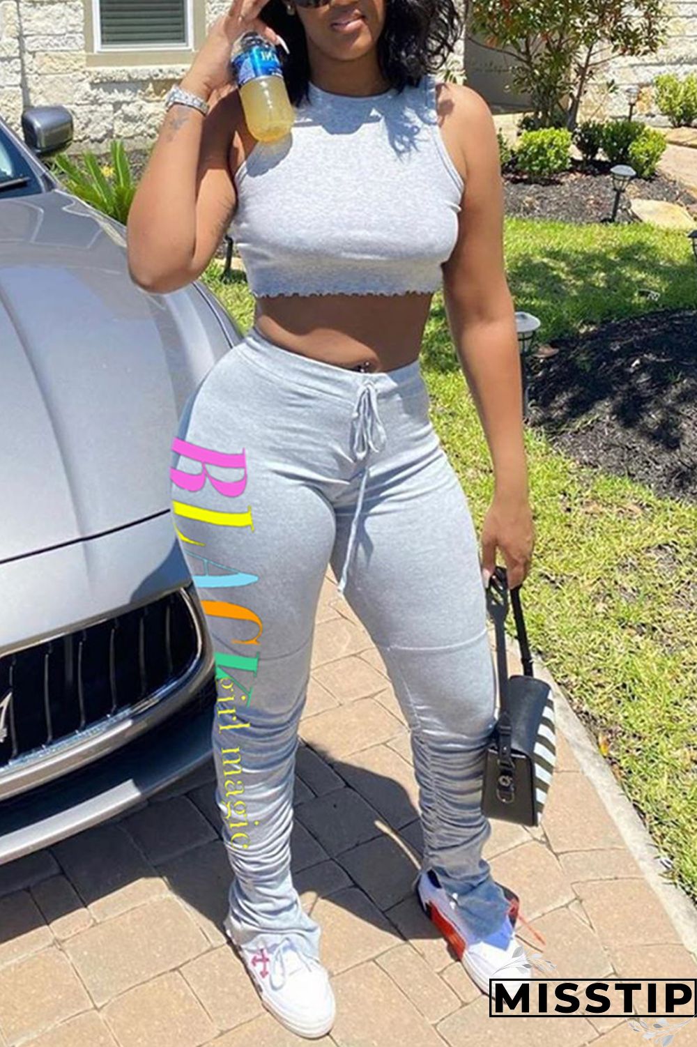 Light Green Fashion Casual Letter Printed Sports Pants