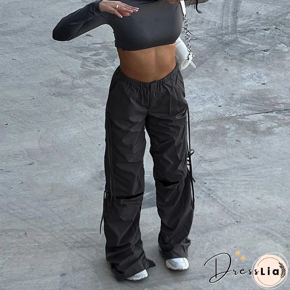 All Match Pleated Drawstring High Waist Casual Pants