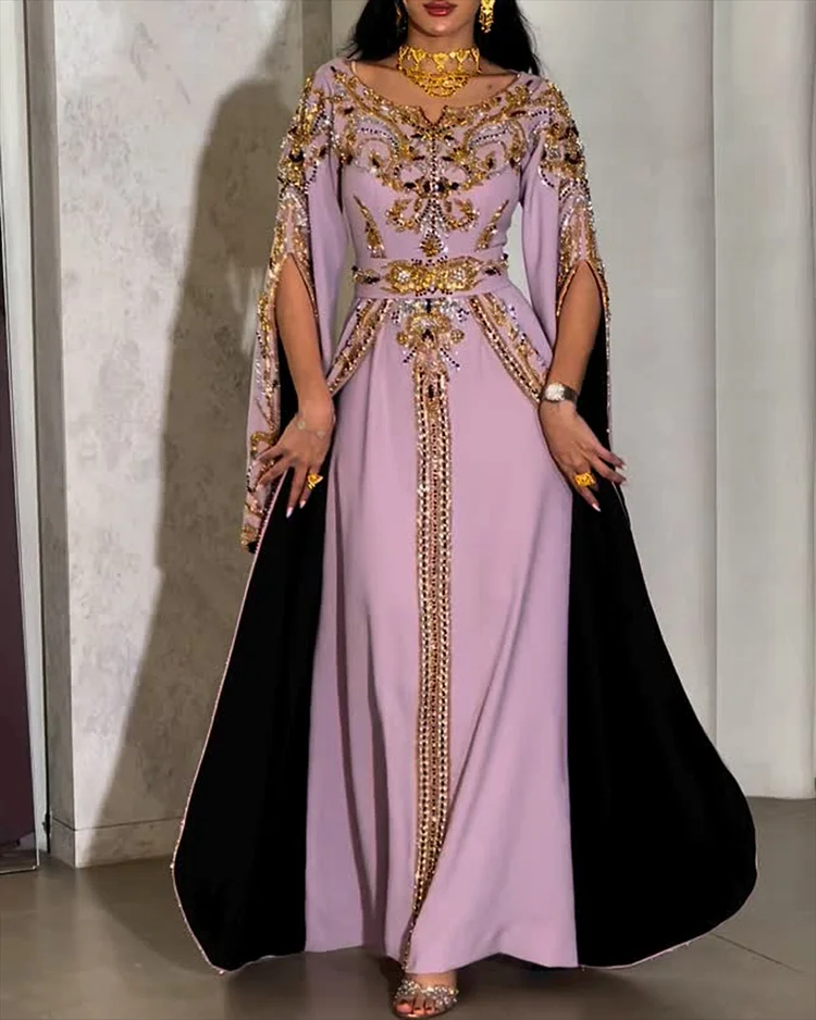 Women's V-neck embroidered sequins Dress