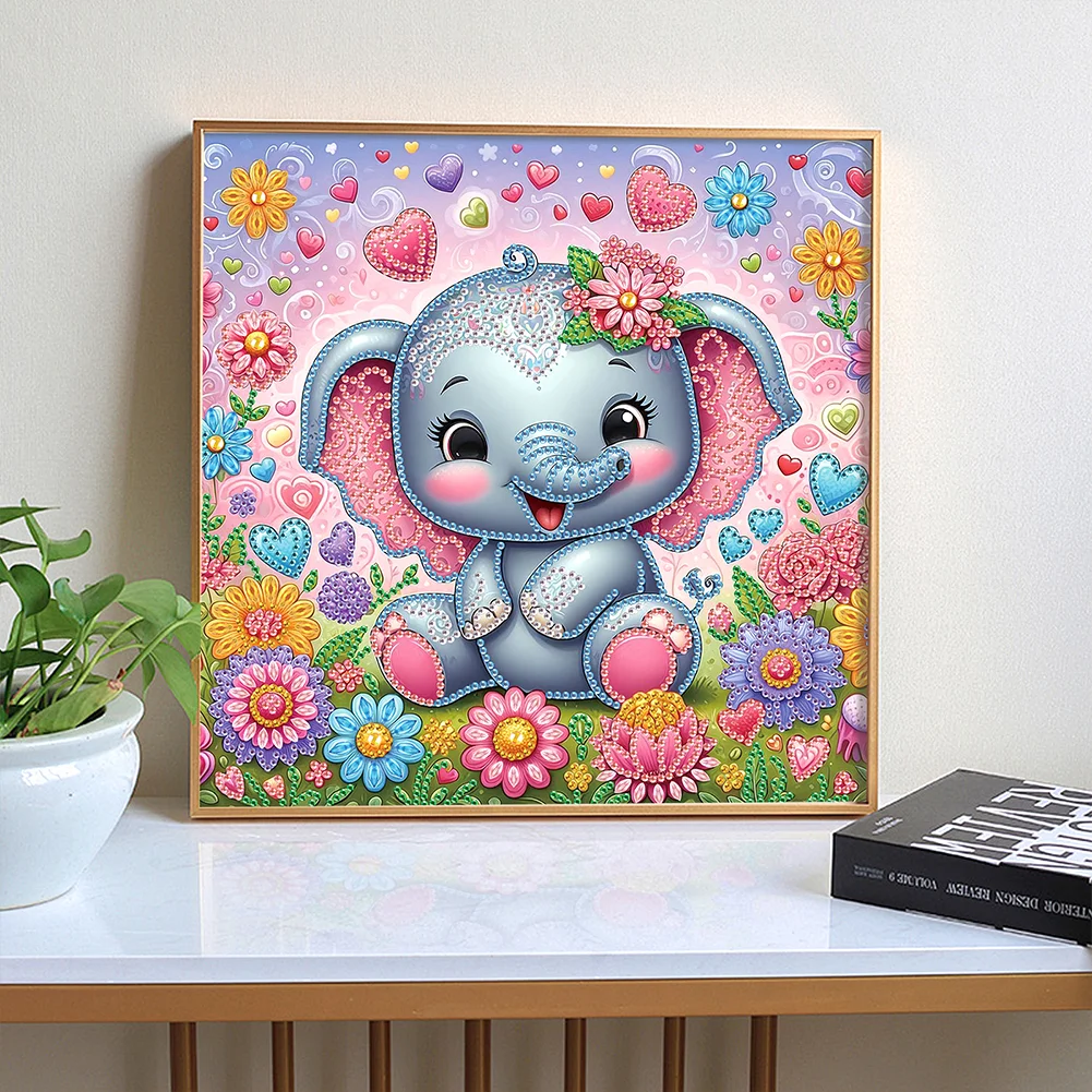 Diamond Painting - Partial Special Shaped Drill - Flower Cute Elephant(Canvas|30*30cm)