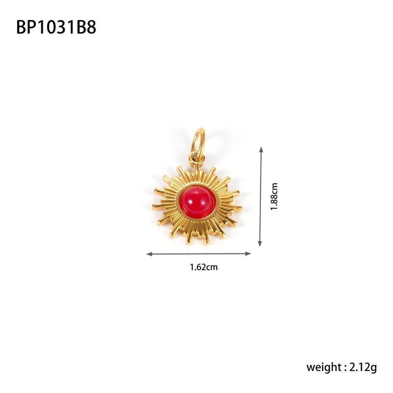 1 Piece 304 Stainless Steel Natural Stone Sun Pendant Jewelry Accessories