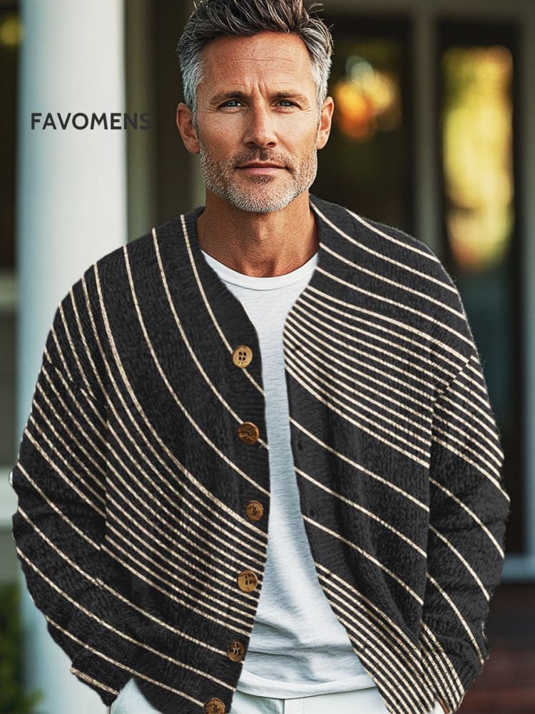 Vintage Black And Gold Stripe Print Button Cardigan Multicolor / S