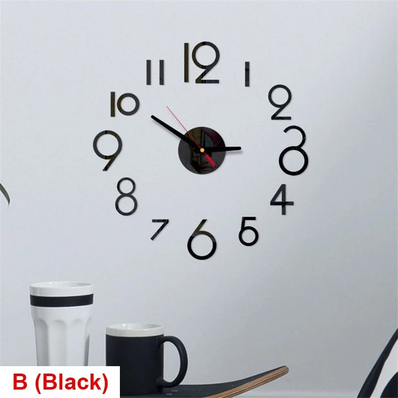 20 Inch Wall Clock Modern Design Round Style Number Coffee Tea Cup Acrylic Wall Clock Stickers for DIY Home Living Room Decors