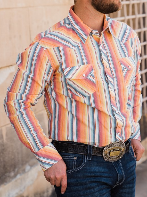 Mens Serape Stripe Long Sleeve Snap Shirt