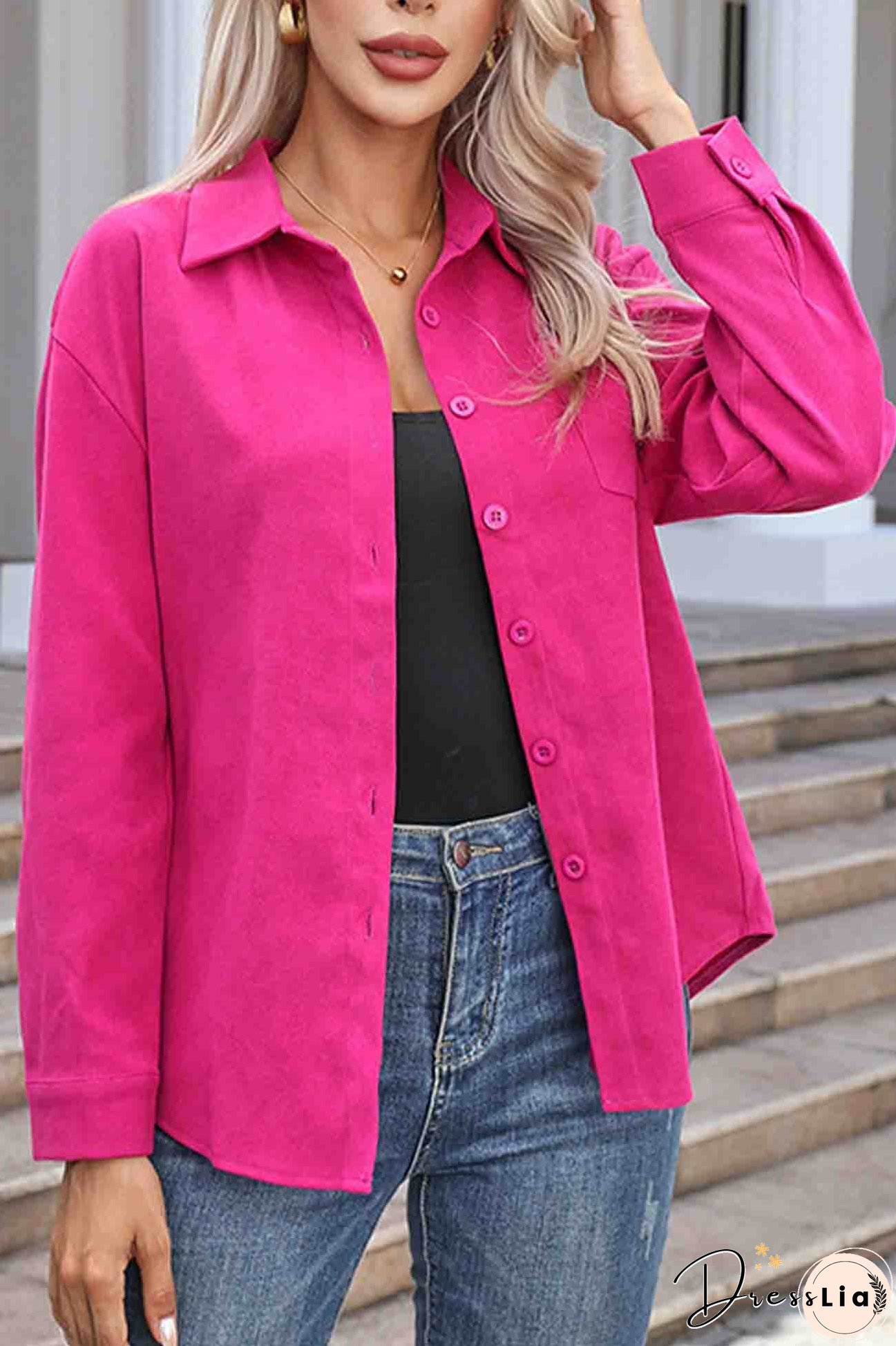 Corduroy Button Up Long Sleeve Blouse