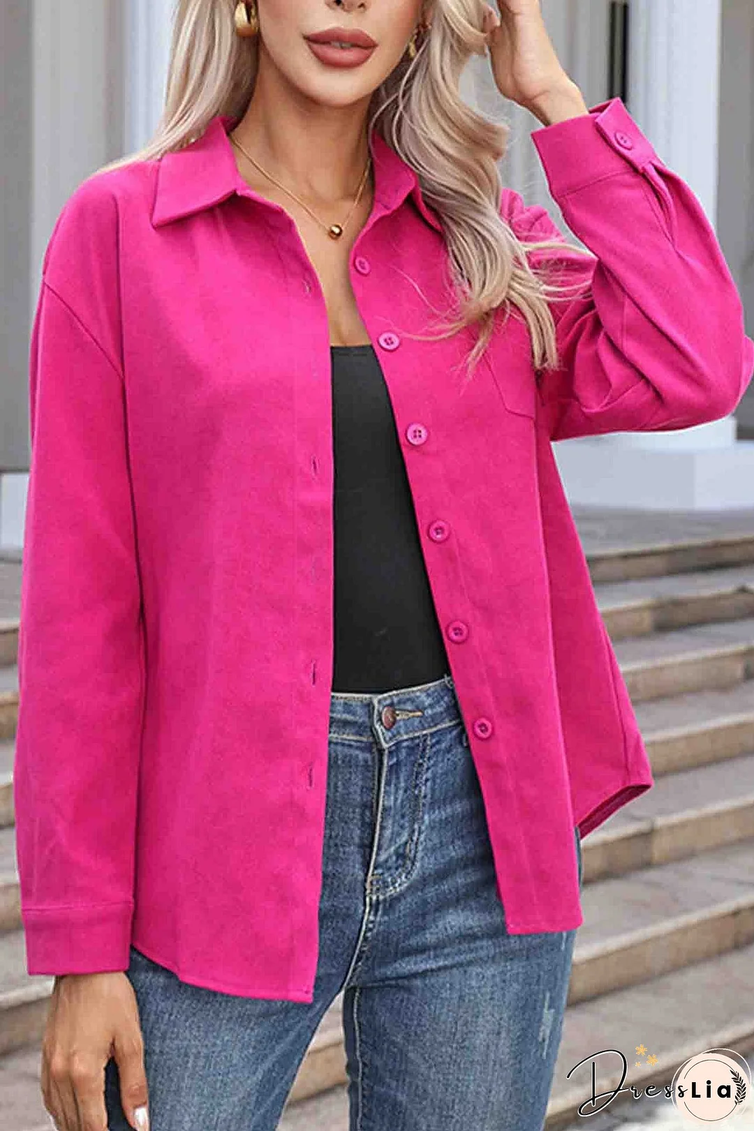 Corduroy Button Up Long Sleeve Blouse