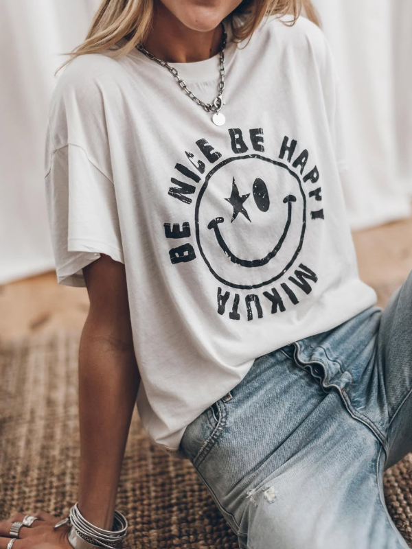 Temperament Smiley Face Round Neck Pure Cotton Ladies Short Sleeves tjj Shicloths