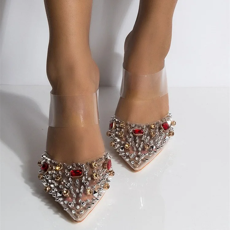 Nude Clear PVC Studs Mule Heels|FSJshoes