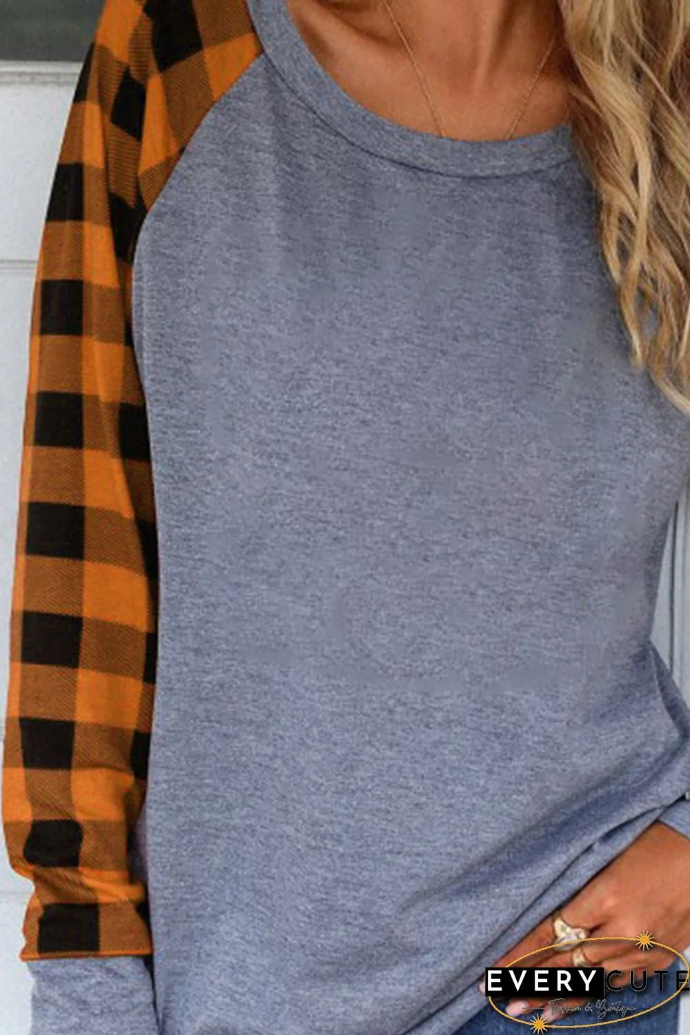 Orange Plaid Raglan Long Sleeve Top