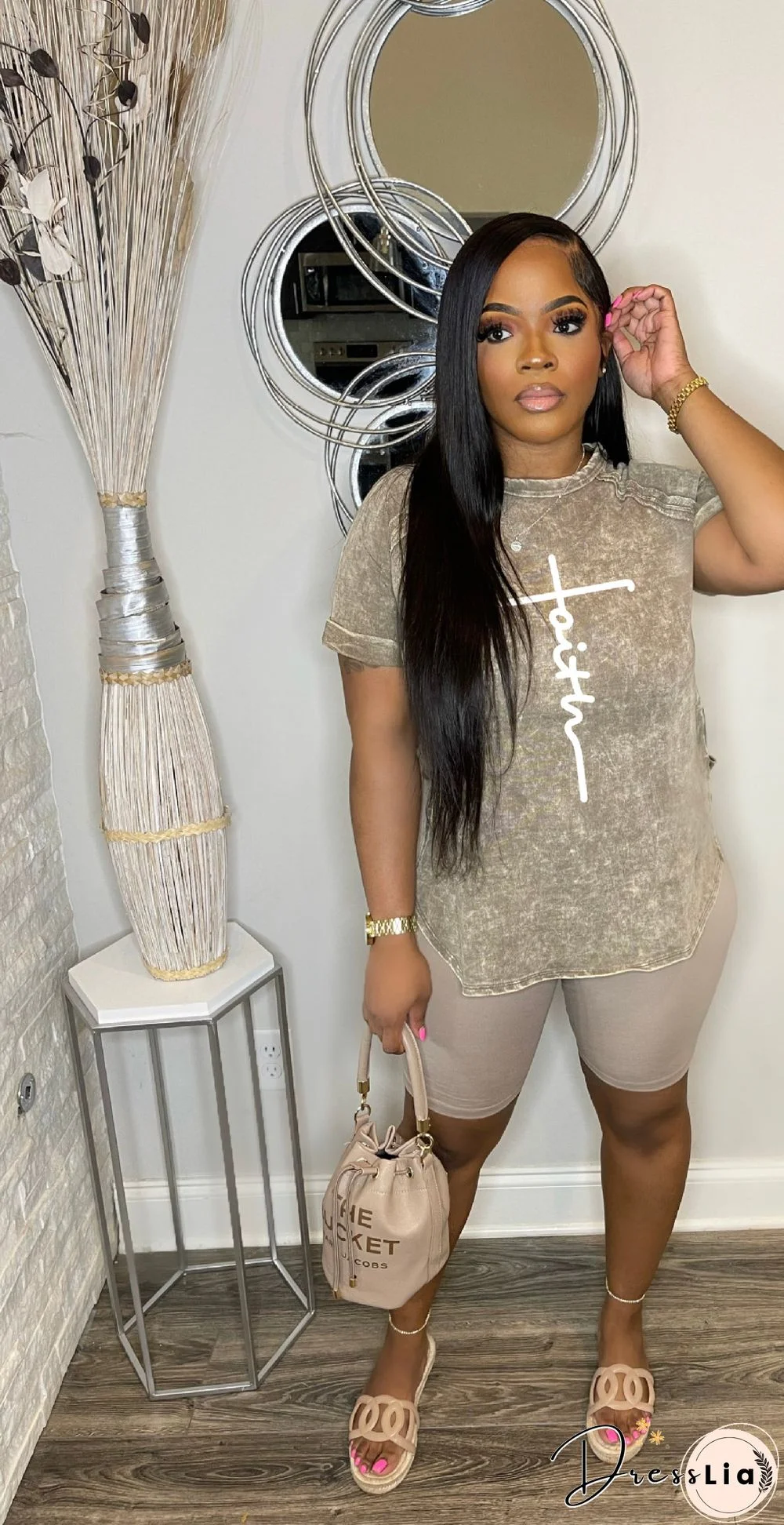 Retro Print Short Sleeve T Shirt Two Piece Short Sets