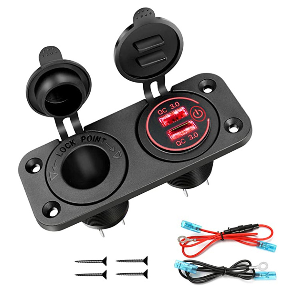 

Cigarette Lighter Socket Dual QC 3.0 USB Charger for Car Boat RV, Red, 501 Original