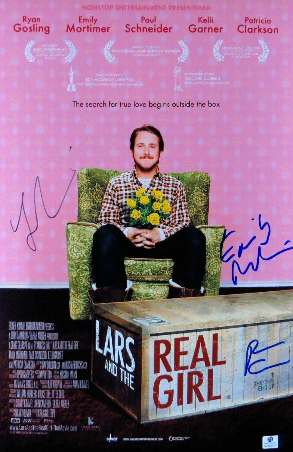 Ryan Gosling/Mortimer/+ Signed 12X18 Photo Poster painting Lars and the Real Girl JSA T59335