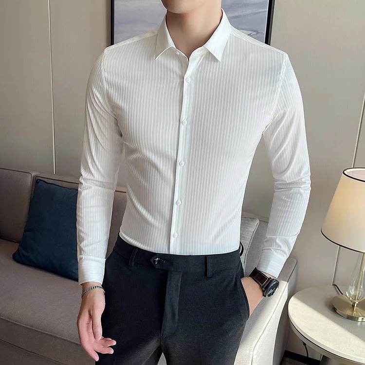 Men Shirts Autumn Striped Long Sleeve Shirt