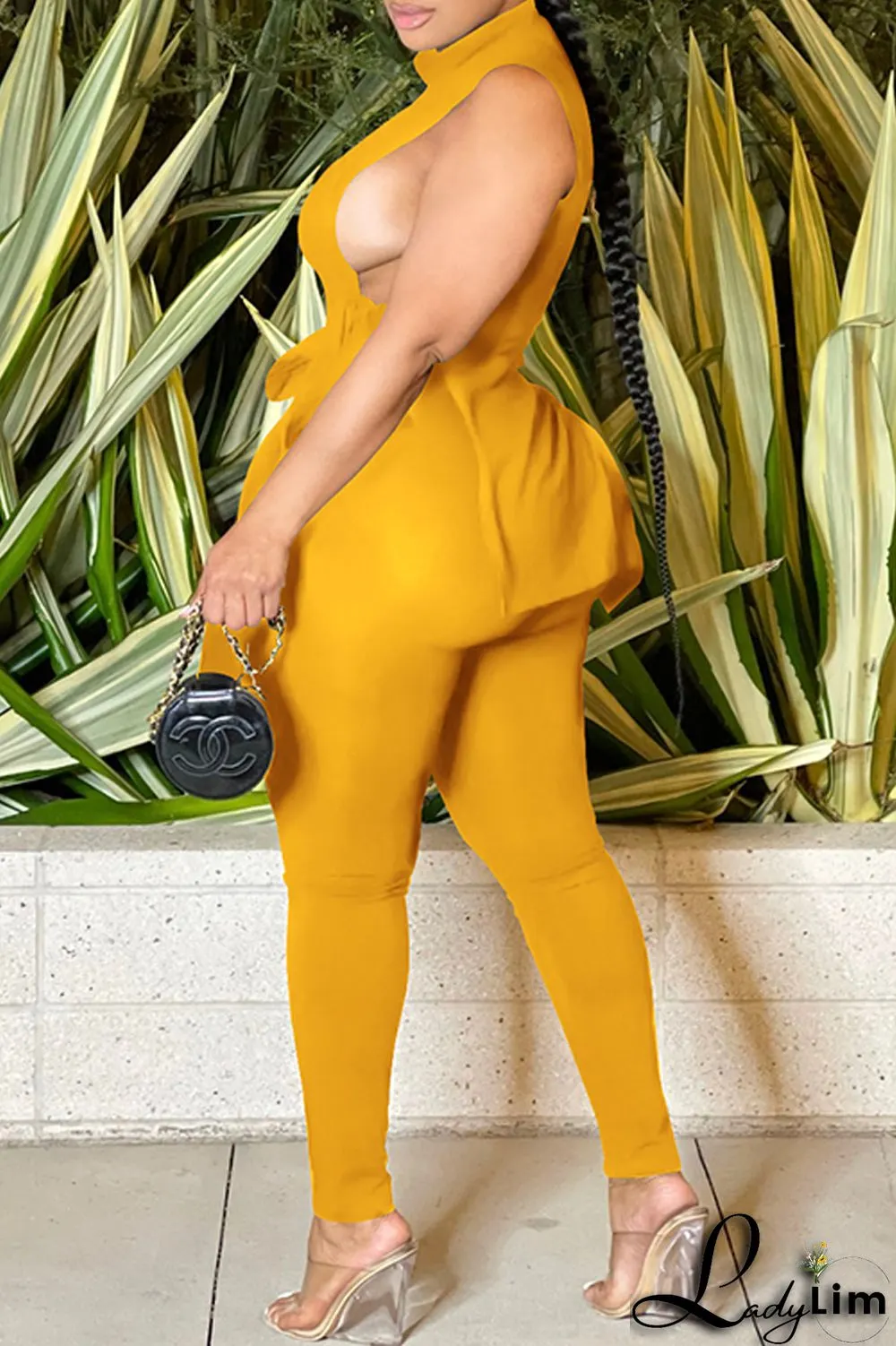 Red Fashion Casual Solid Bandage Slit Half A Turtleneck Sleeveless Two Pieces