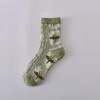 Vintage Floral 3D Jacquard Medium Height Women Socks
