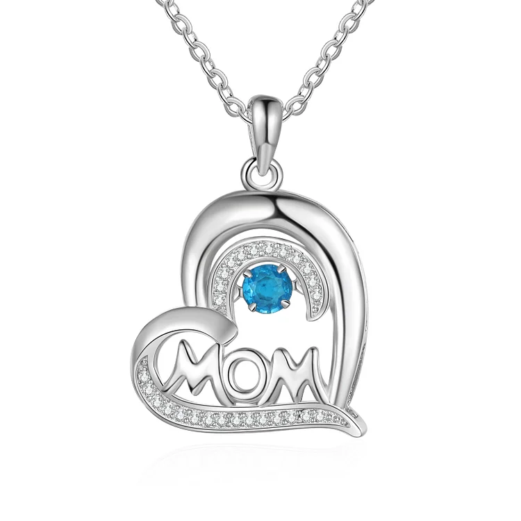 Personalized Mom Heart Necklace with Birthstone Necklace for Mother