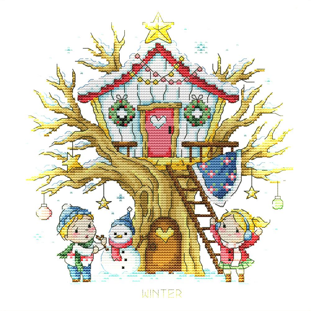 

Tree House - 14CT Stamped Cross Stitch - 28*27cm, 501 Original