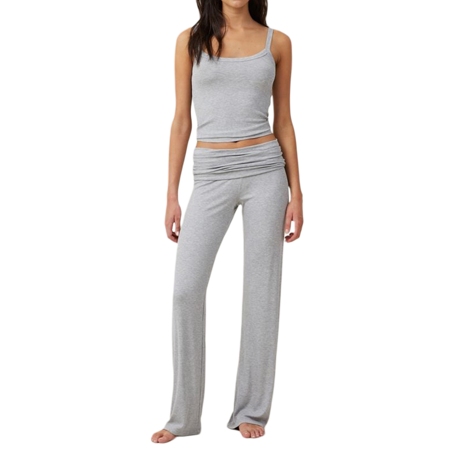 Maniros Women's Summer Outfits, Slim Scoop Neck Sleeveless Backless Cami Tops + Fold Over Long Pants 2 Piece Set