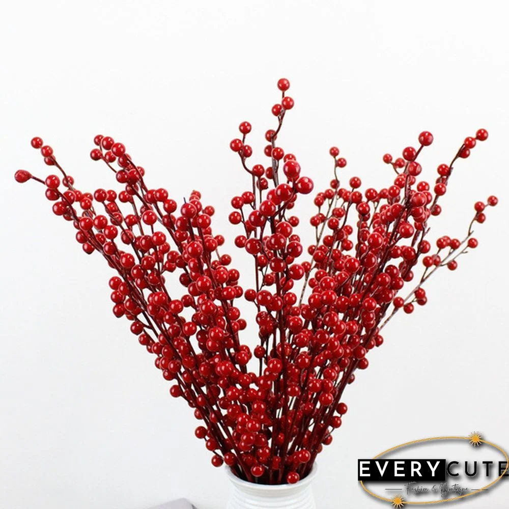 100Pcs Artificial Red Holly Berry Christmas Decor On Wire Bundle Garland Wreath